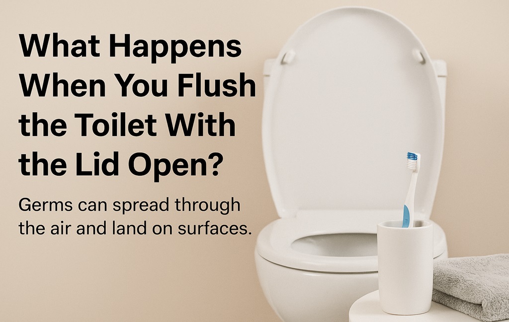 What happens when you flush the toilet with the lid open